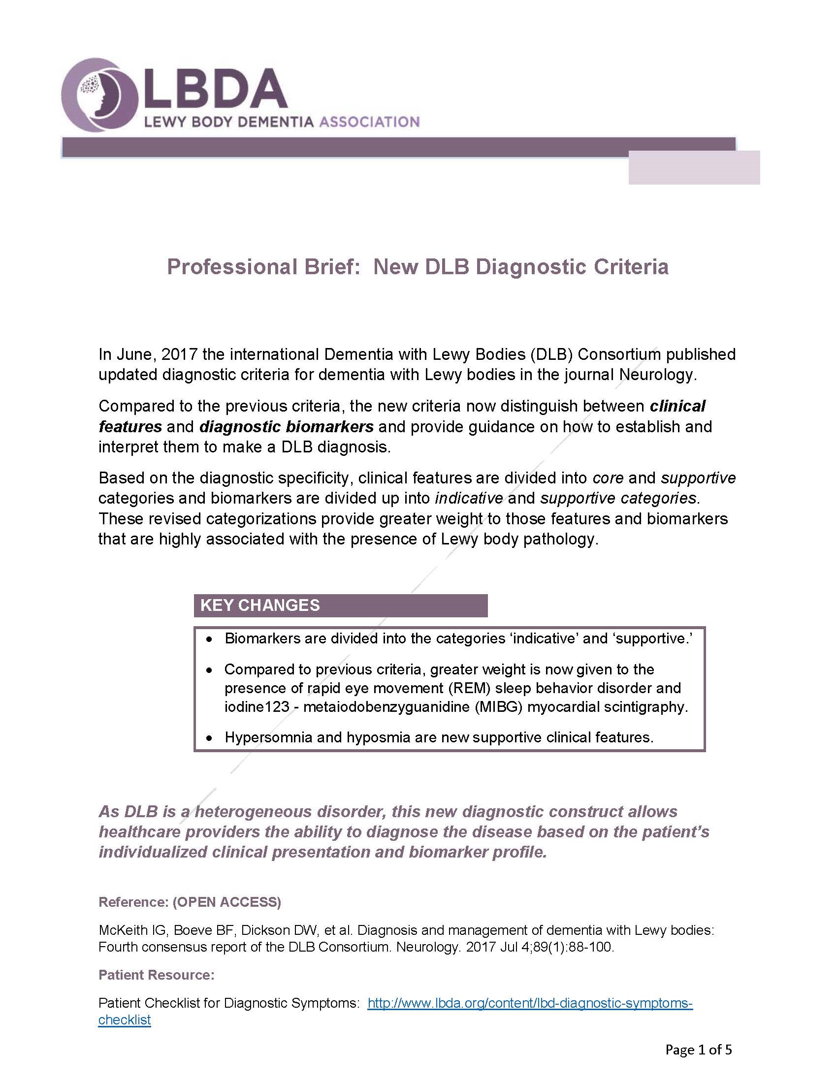 LBDA New DLB diagnostic Criteria whitepaper